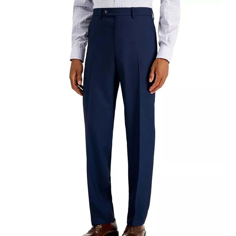 NWT Van Heusen Men's 33Wx 32 Talon Dress Pants Navy Blue Plaid